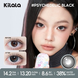 Kính áp tròng Kilala màu đen Psychedelic Black lens cận 6 tháng DIA 14.2mm có độ (0-8) 1 cặp