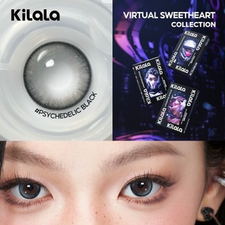 Kính áp tròng Kilala màu đen Psychedelic Black lens cận 6 tháng DIA 14.2mm có độ (0-8) 1 cặp