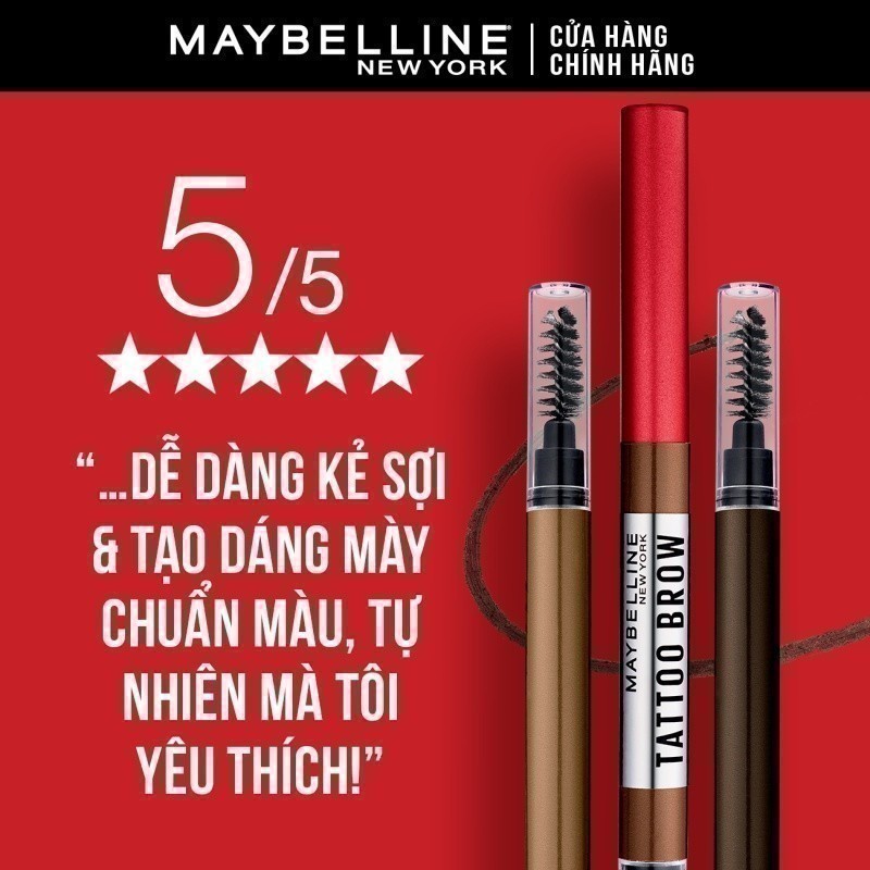 Ảnh Chì Kẻ Mày 36H Lâu Trôi, Kháng Nước, Dễ Kẻ, Chuẩn Màu Tattoo Brow Maybelline New York Pigmented Pencil 0.25g 1