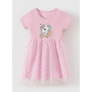 Đầm thun voan kim tuyến tay ngắn Elsa & Anna Disney, Pony bé gái Rabity 5703