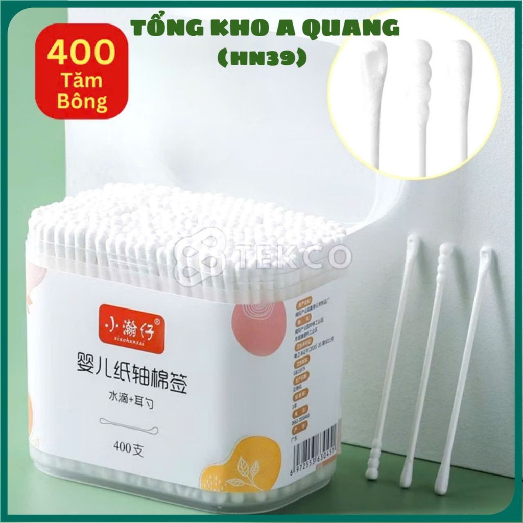 (HỘP 400) TĂM BONG CHO BÉ, Hộp 400 tăm bông ngoáy tai 2 đầu cho bé - MA: HOPTAMBONG187