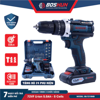 1 Máy Khoan pin Boshun 72VF 3 chức năng có búa tặng kèm bộ phụ kiện 24 chi tiết bảo hành 12 tháng