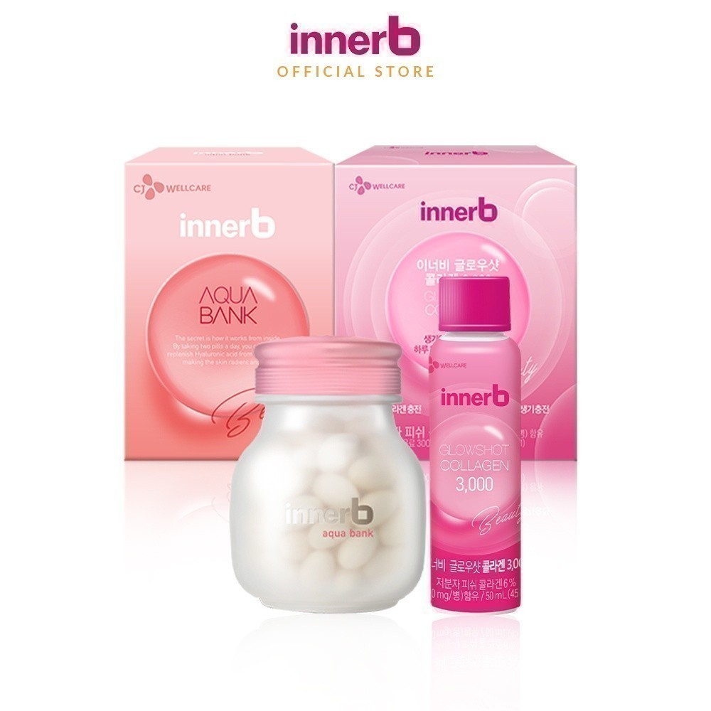 Ảnh Bộ đôi giữ ẩm, sáng da InnerBAquaBank lọ 56 viên & hộp 6 chai nước uống Collagen Glowshot 1