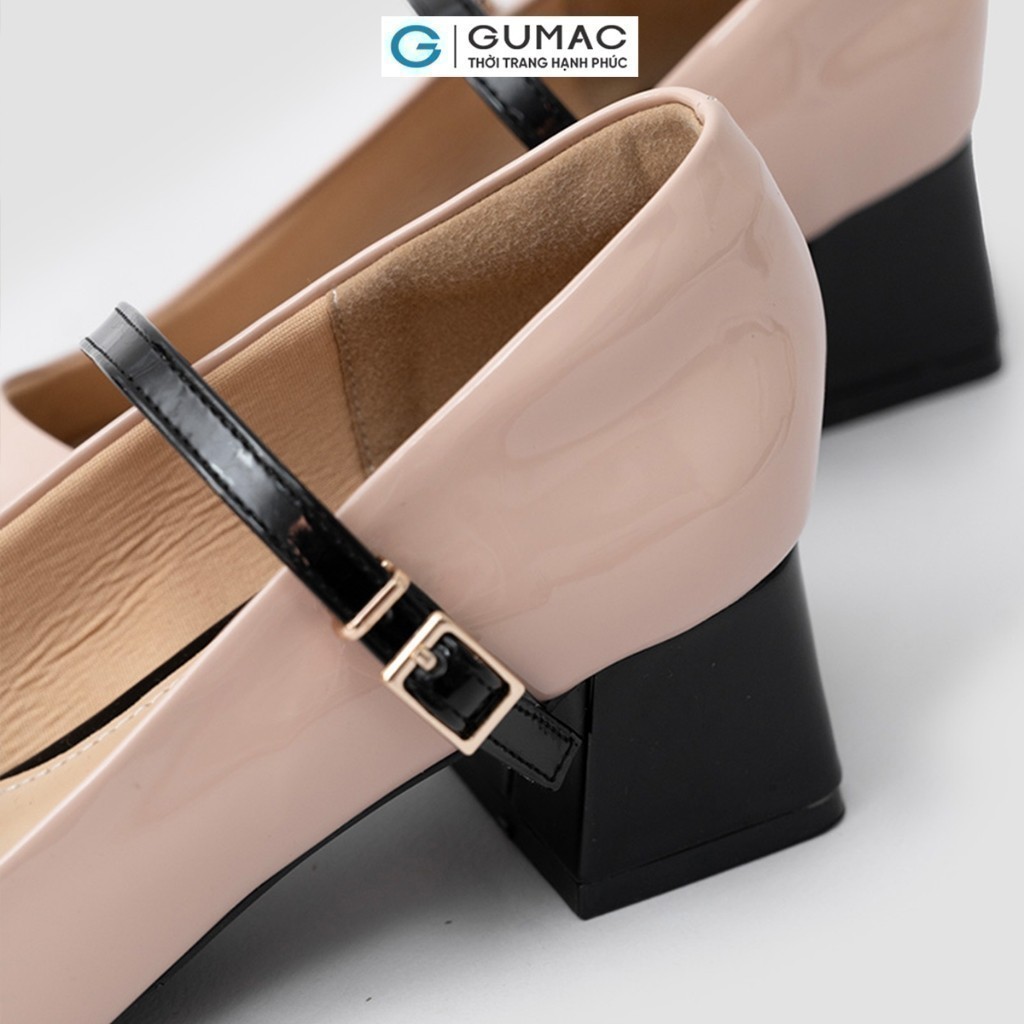Giày Cao Gót Nữ GUMAC Giày Mary Jane 5 Phân Đế Vuông Phối Màu Mũi Tròn Quai Ngang Thanh Lịch GE01058