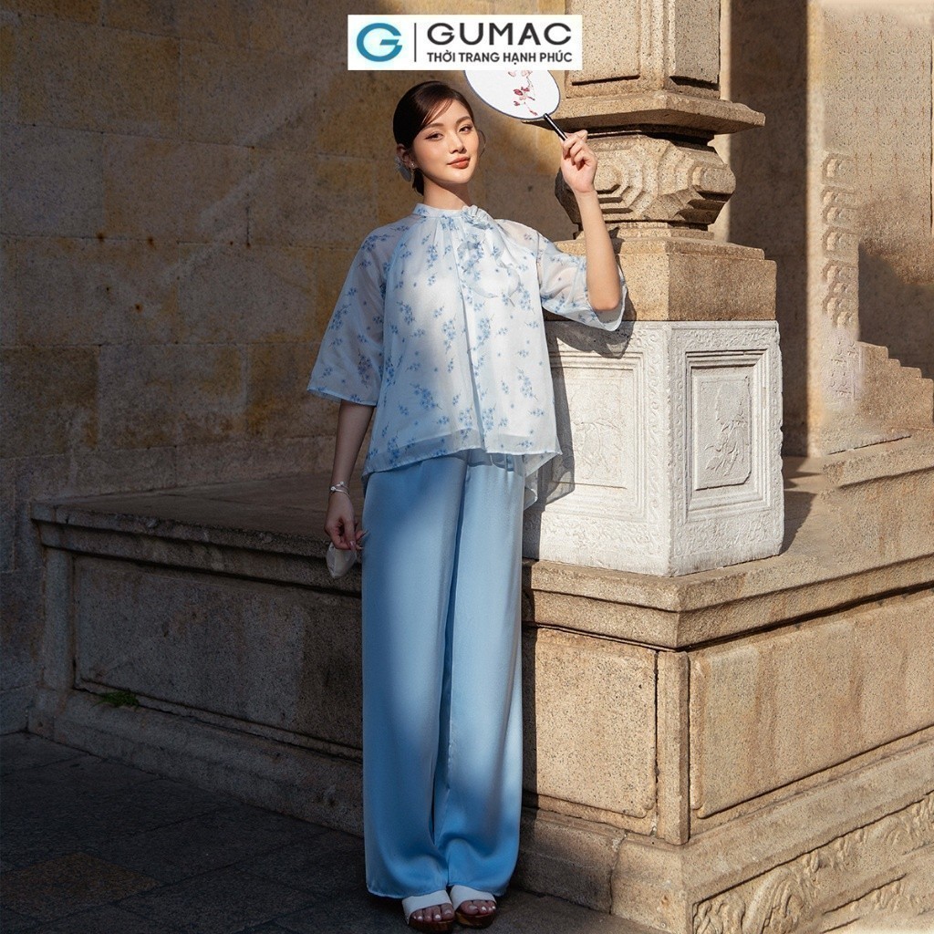Quần Lụa Ống Suông Nữ GUMAC Lưng Cao Cạp Cao Khóa Kéo Giấu Thanh Lịch QD12068