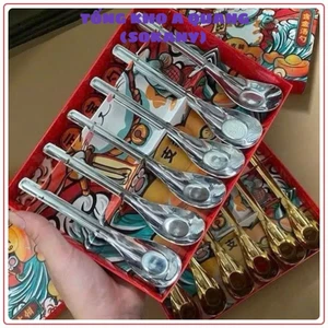 SÉT THÌA MÈO THẦN TÀI, Muỗng Thìa Cán Dài Bộ 6 Chiếc Kèm Hộp Giấy
