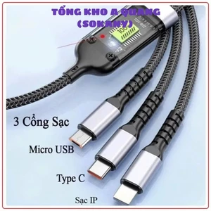 CÁP SẠC 3 ĐẦU SIÊU BỀN - Dây Sạc Tự Ngắt 100w Sạc Nhanh Hỗ Trợ Tiện Lợi,Dây Cáp Sạc Nhanh 3in1 Tự Điều Chỉnh Dòng