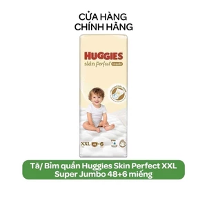 Tã/ Bỉm quần Huggies Skin Perfect XXL Super Jumbo 48+6 miếng với 2 vùng thấm giảm kích ứng da