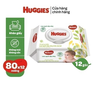 Thùng 8/12 gói khăn giấy ướt cho trẻ sơ sinh HUGGIES Không Mùi / Có Mùi