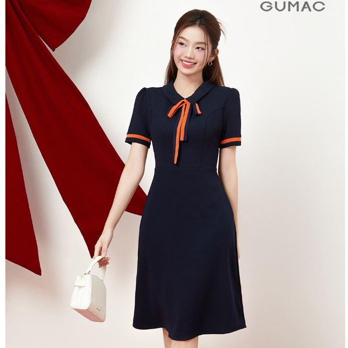 Ảnh Đầm A nẹp tay phối nơ cổ thanh lịch thiết kế công sở đi chơi dạo phố thời trang GUMAC LDE0614 3
