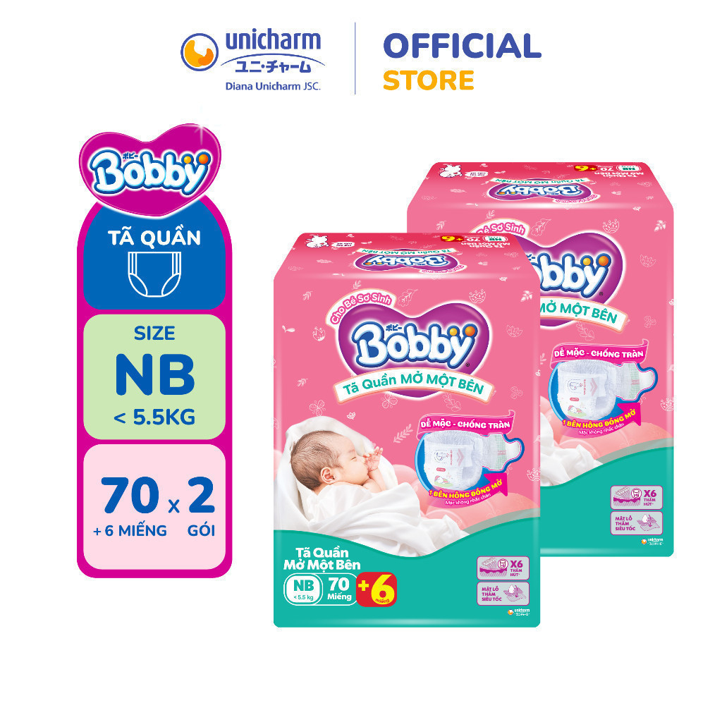 [MỚI] Combo 2 Tã Quần Bobby Mở Một Bên - Tiện Lợi, Dễ Mặc - Size NB70+6 ...