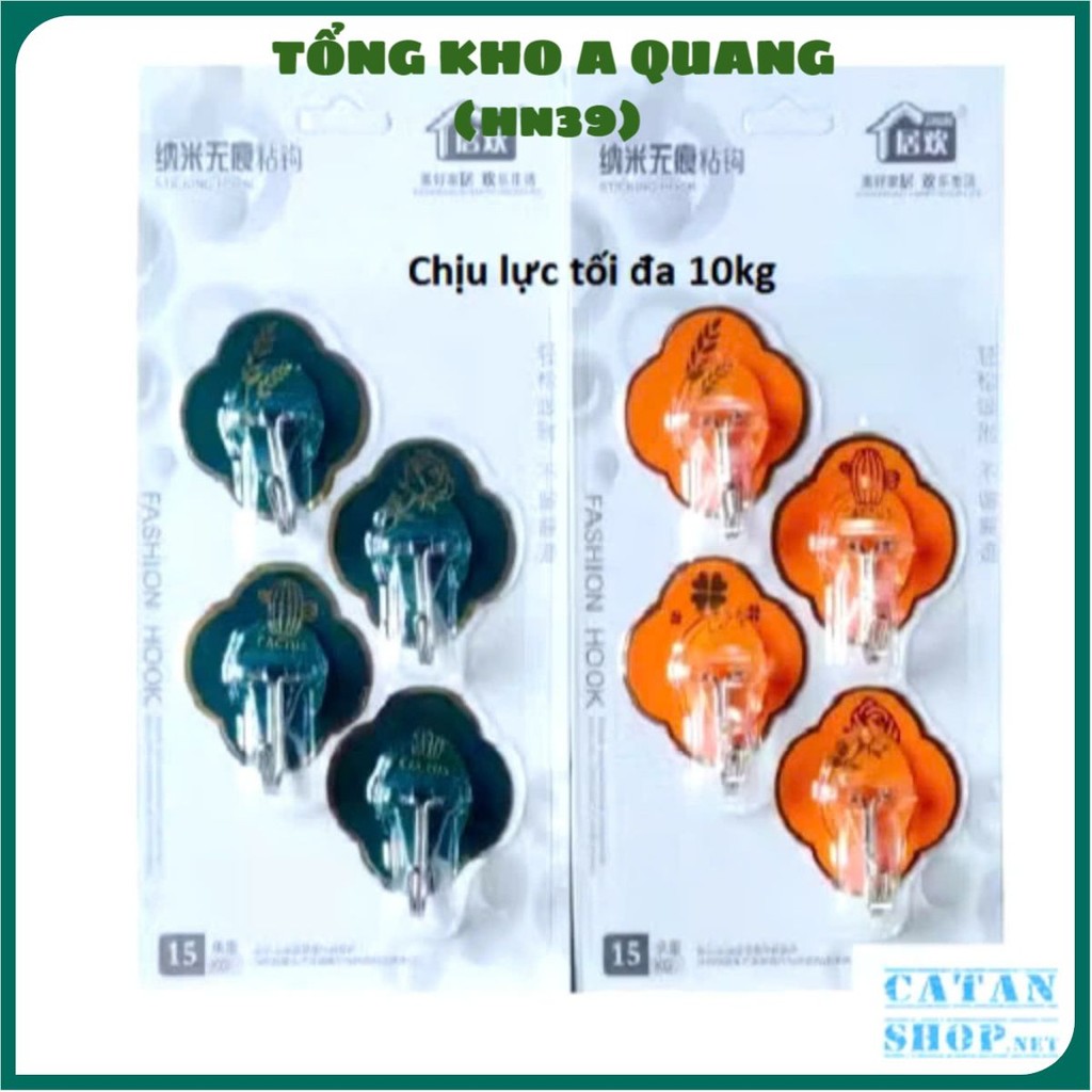 Vỉ 4 Móc Treo Đồ Hình Bông Hoa Mai Xanh Cam, SET 4 MÓC DÁN TƯỜNG - MOCDANTUONG0356