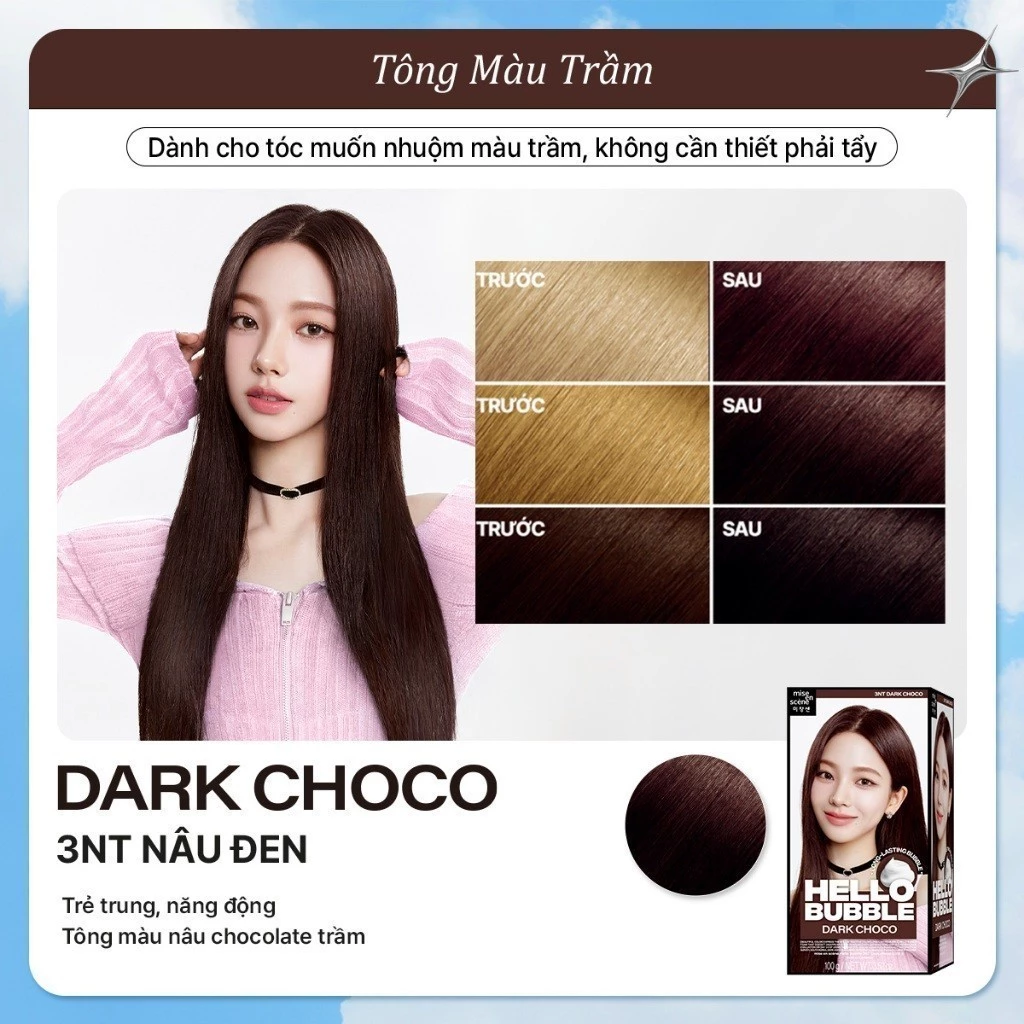 6NT Nâu Đen - Nhuộm tóc mise en scène Hello Bubble 100g công thức cải tiến, dạng bọt bền và lâu tan, tông màu