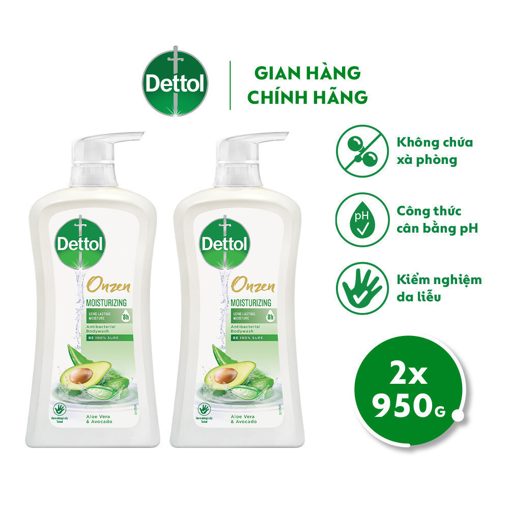 Ảnh Combo 2 sữa tắm Dettol onzen kháng khuẩn dưỡng ẩm lô hội & bơ, Chai 950g 2