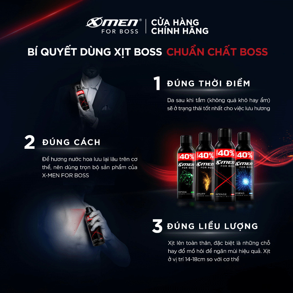 Ảnh Xịt khử mùi X-Men For Boss Intense/ Luxury/Legend/Motion 210ml - Hương nước hoa châu Âu 4