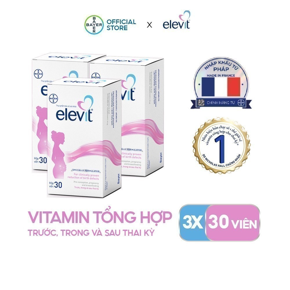 Ảnh Bộ 3 Hộp Vitamin Bầu Tổng Hợp Elevit Cho Phụ Nữ Trước, Trong và Sau Thai Kỳ (30 Viên/ Hộp) 2