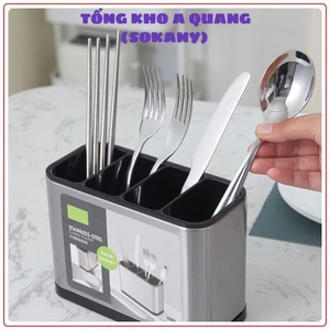 Ống Cắm Thìa Đũa Dao Khối Chữ Nhật Có Khe Thoát Nước - Khay Cắm Dụng Cụ Nhà Bếp Inox 304 Cao Cấp Sang Trọng