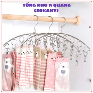 MÓC TREO 10 KẸP ĐA NĂNG, Móc treo tất vớ inox 10 kẹp chống rơi, móc phơi đồ đa năng: MOCKEPTREODO8