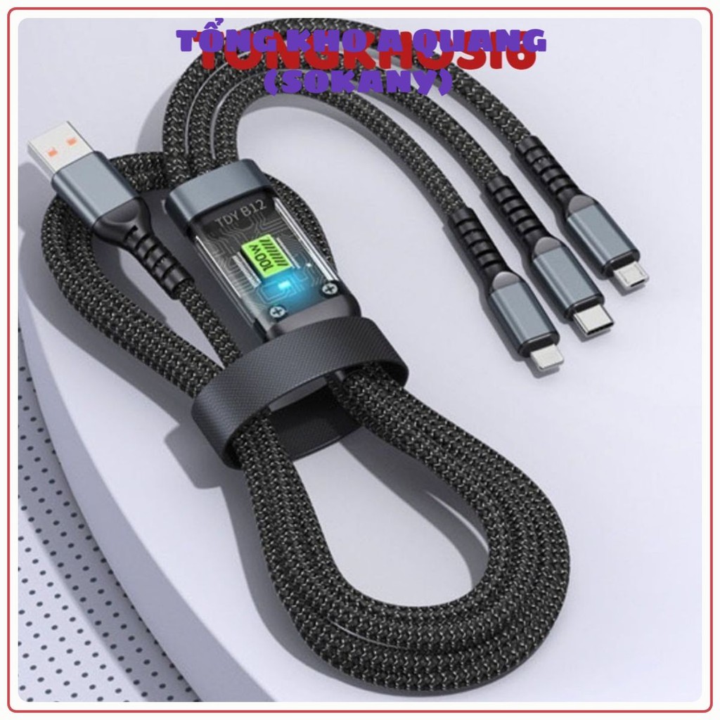 3369 Cáp Sạc Nhanh , Dây Sạc Tự Ngắt Bọc Dù 100W Tích Hợp 3 Cổng Micro Usb Type C 3 In 1