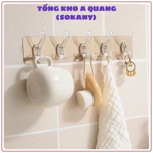 Thanh Móc Treo Đồ 6 Móc Siêu Dính Dán Tường Nhà Tắm,Nhà Bếp,Tủ Quần Áo, Móc Dán Tường Siêu Dính Trong Suốt Treo Đồ, Quần