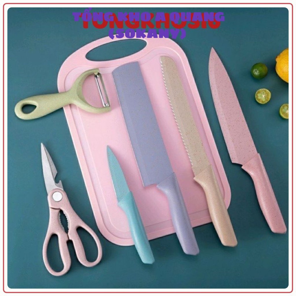 Bộ Dao Lúa Mạch Kháng Khuẩn 6 Món Hộp Đựng Cao Cấp, Set Dao 6 Chi Tiết Lúa Mạch Đồ Dùng Dụng Cụ Nhà Bếp