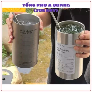 Ly Giữ Nhiệt Iced Americano Inox 304 Cao Cấp Không, Cốc Uống Nước Giữ Nhiệt 650ML Ống Hút Siêu Tiện Lợi