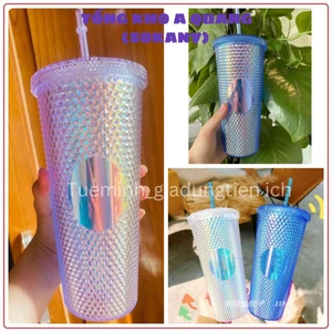 Ly Nhựa Trụ Kim Cương Lấp Lánh 700ml Kèm Ống Hút Nhựa PP Mang Nắp Chống Tràn Có Thể Mang Đi Nhiều Nơi, Cốc Starbucks Xịn