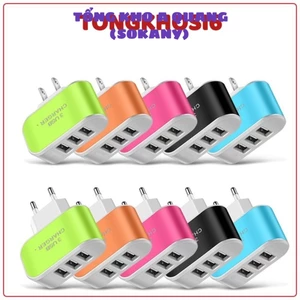 Cốc sạc 3 cổng usb 5V-3.1A hỗ trợ sạc nhiều thiết bị cùng lúc có đèn báo, củ sạc đa năng 3 lỗ cắm tiện lợi nhiều màu