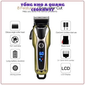 Tông Đơ Kemei KM-1990 Chuyên Nghiệp 2 Mức Điều Chỉnh Tốc Độ Màn Hình LCD - Hàng Nhập Khẩu Chính Hãng Bảo Hành 12 Tháng