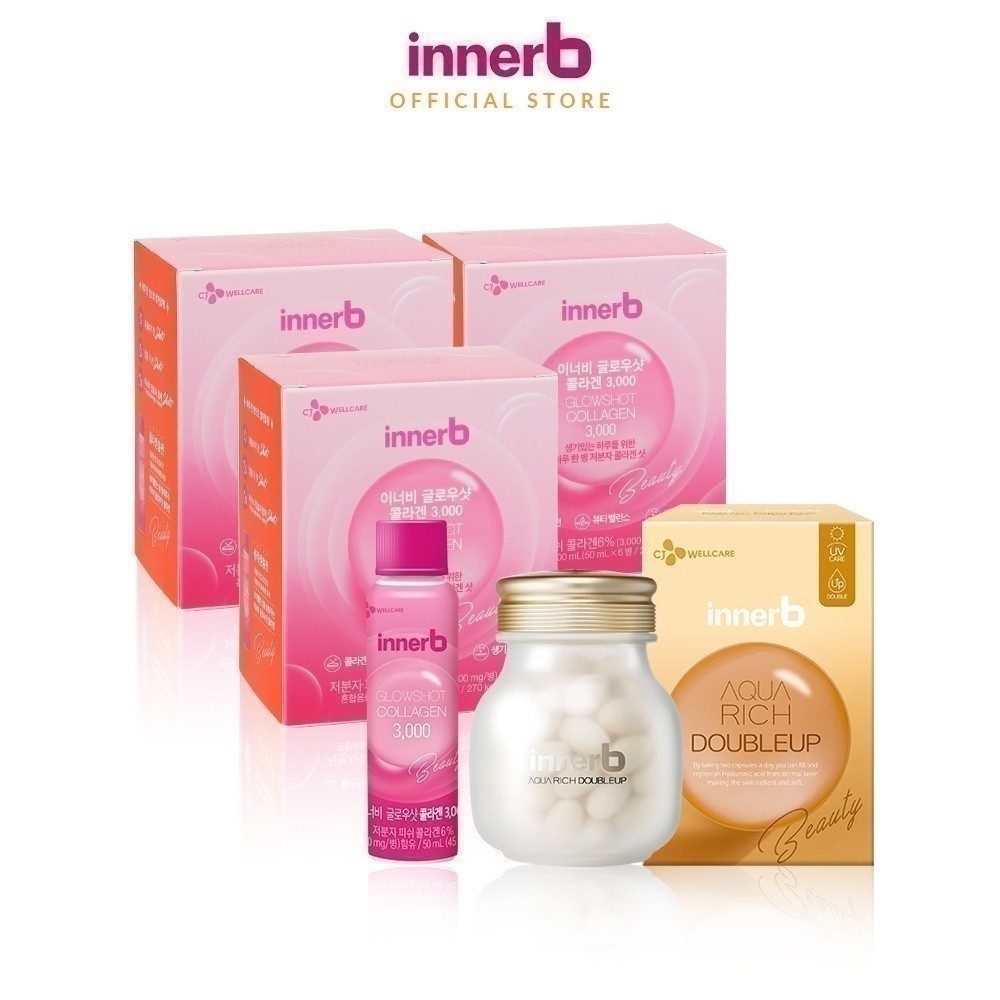Ảnh Bộ sản phẩm 03 Hộp 6 chai nước uống Collagen Vitamin C sáng da InnerB Glowshot và Thực phẩm bảo vệ sức khỏe INNERB 1