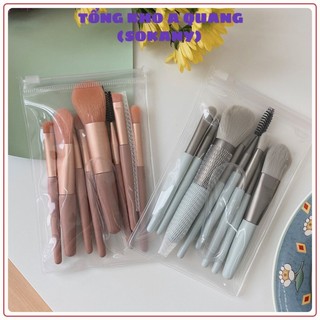 (LOẠI XỊN) Bộ Cọ Trang Điểm 8 Cây Vintage Siêu Cute Trong Túi Zip - Set Cọ Trang Điểm Gồm 8 Cây Lông Dày Mịn Dễ Tán Phấn