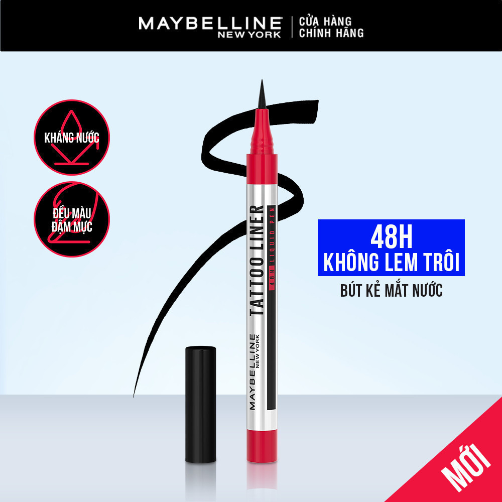 Ảnh Bút Kẻ Mắt Nước Đậm Màu Không Lem Trôi Maybelline New York Tattoo Liner 48h Liquid Pen 1g (Mới) 1