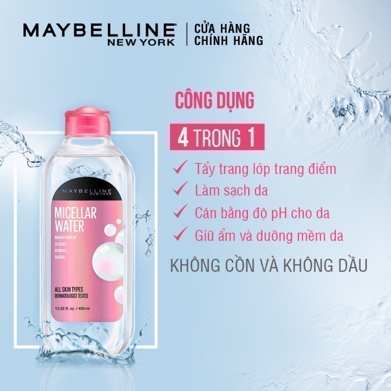 Ảnh Nước Tẩy Trang Micellar Dưỡng Da Không Cồn 4 Trong 1 Maybelline New York Micellar Water 4-in-1 400ml 1