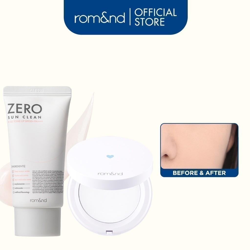 Combo Kem chống nắng Romand Zero Sun Clean 50g + Phấn phủ dạng nén Romand Better Than Finish 12g