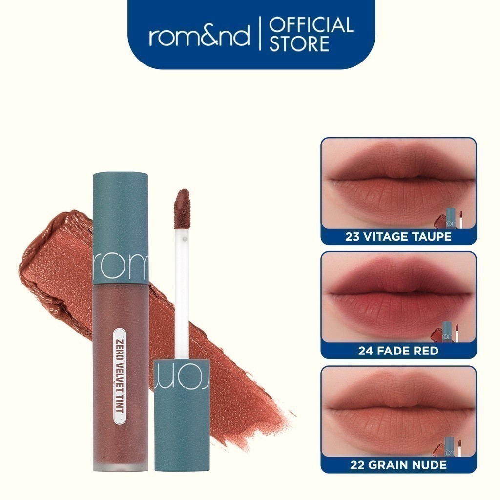 Ảnh [Vintage Series] Son kem lì, lên màu chuẩn, mịn môi Hàn Quốc Romand Zero Velvet Tint 5.5g 1