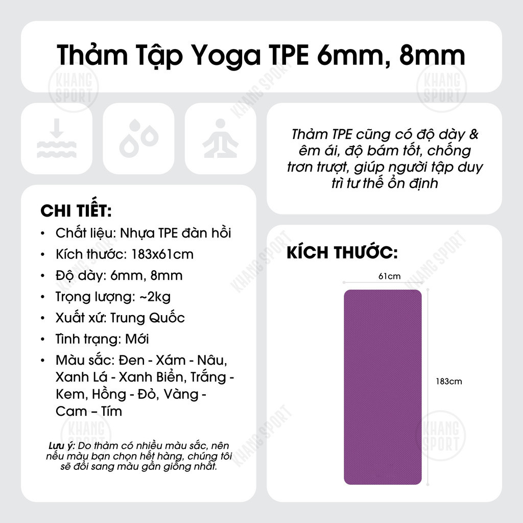 Thảm Tập Yoga Định Tuyến - Thảm Tập Gym TPE Siêu Bền 6mm Hàng Cao Cấp - ThamTPE-ĐT