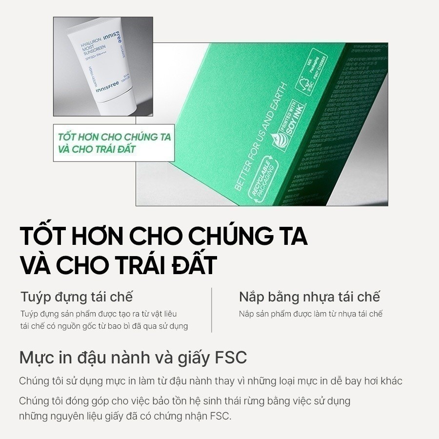 (Quà tặng không bán) Kem chống nắng dưỡng ẩm & cải thiện nếp nhăn innisfree Hyaluron Moist Sunscreen SPF50+ PA++++ 10mL