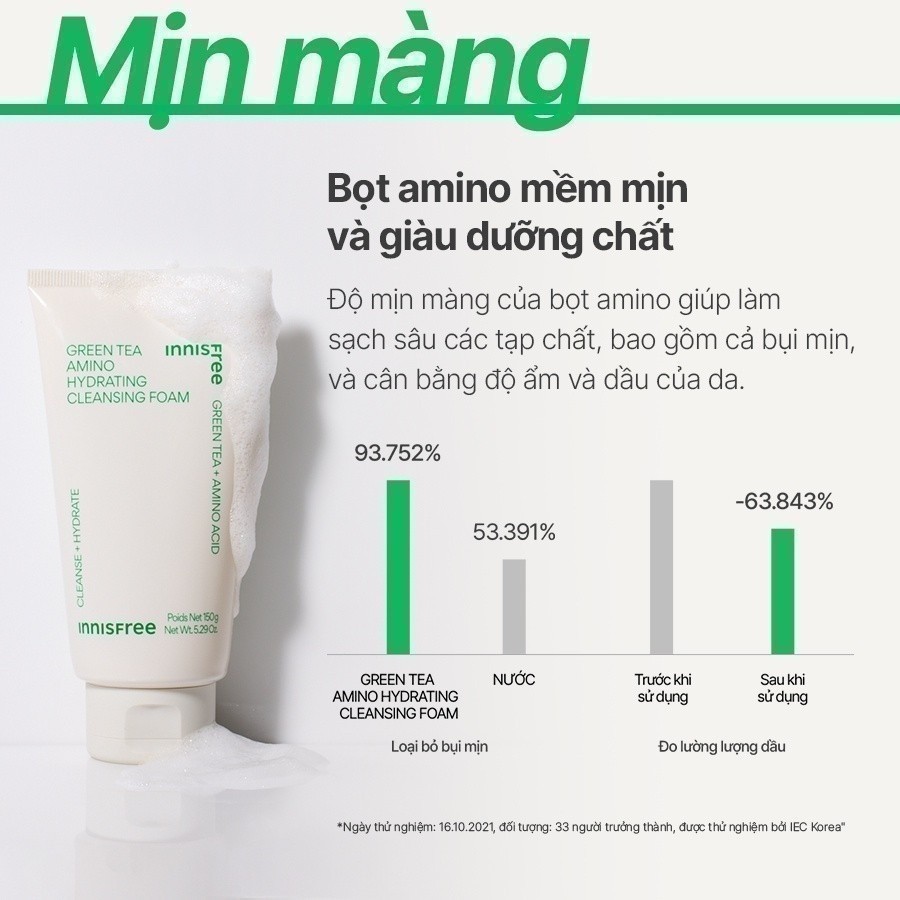 Ảnh Bộ 2 Sữa rửa mặt làm sạch và cấp ẩm từ trà xanh Innisfree Green Tea Hydramino Cleansing Foam 150g 4