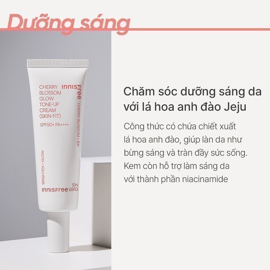 (Quà tặng không bán) Kem dưỡng ẩm làm sáng chống nắng cho da INNISFREE Cherry Skin-Fit Tone-Up Cream SPF 50+PA++++ 10ml