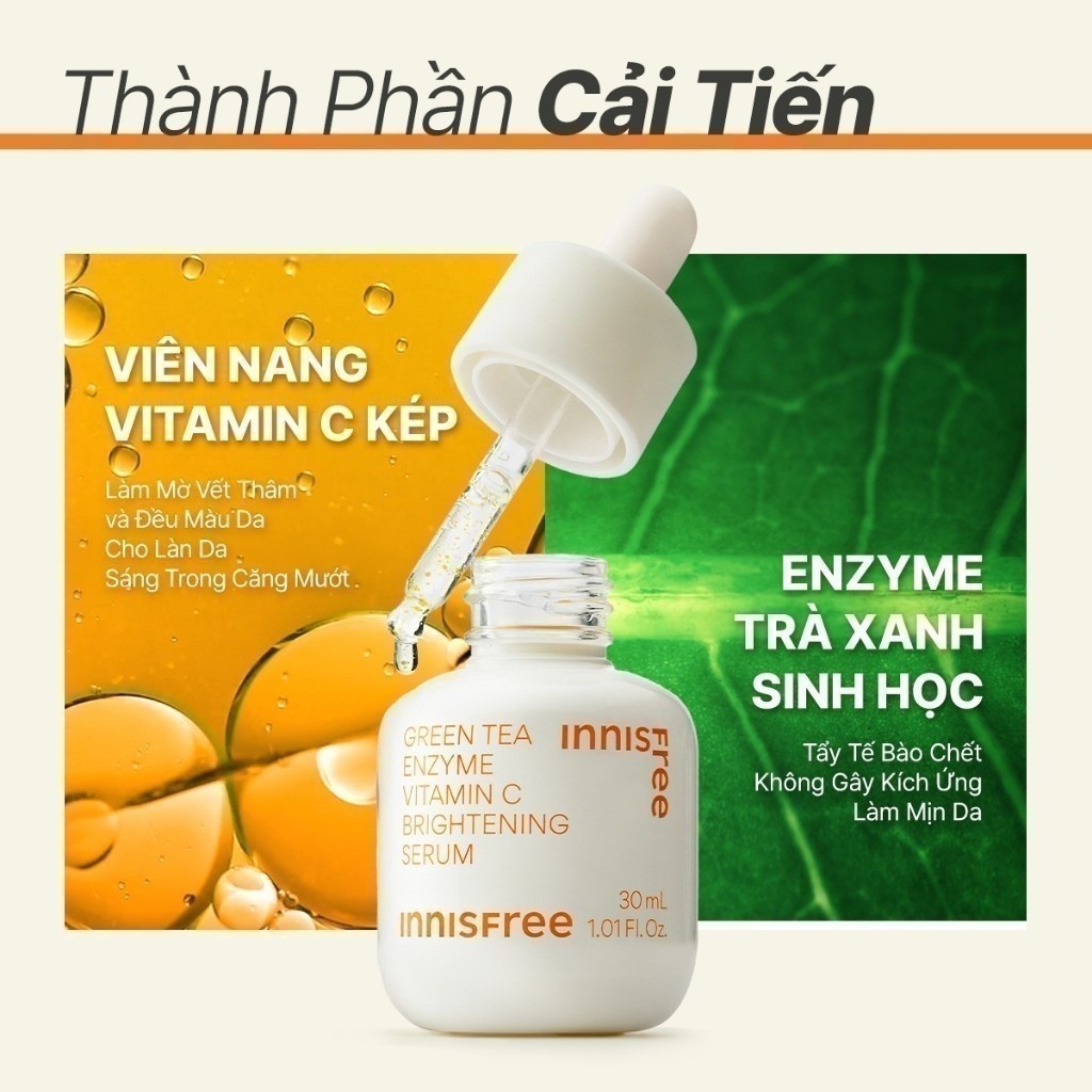 (Quà tặng không bán) Serum viên nang Vitamin C sáng da INNISFREE Green Tea Enzyme Brightening Serum 1ml