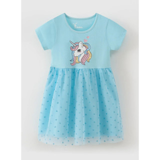 Đầm thun voan kim tuyến tay ngắn Elsa & Anna Disney, Pony bé gái Rabity 5703