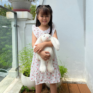 Đầm thô tay ngắn phối bèo vai thỏ, hoa nhí bé gái Rabity 93041
