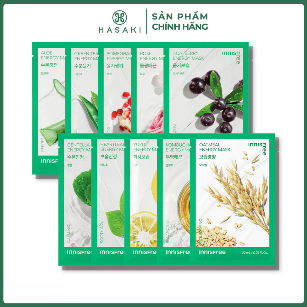 Mặt Nạ Giấy innisfree Hỗ Trợ Dưỡng Ẩm Dịu Da Dưỡng Sáng Energy Mask 22ml (Mới)