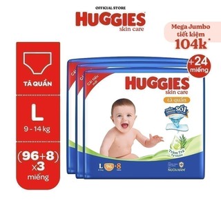Combo 3 gói Tã quần Huggies Skincare Mega Jumbo M106/L96/XL84/XXL76 với tràm trà dịu da
