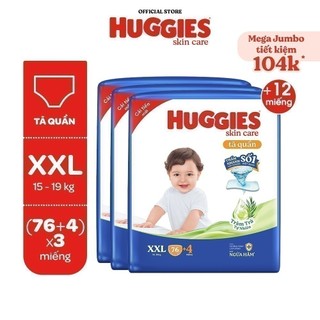 Combo 3 gói Tã quần Huggies Skincare Mega Jumbo M106/L96/XL84/XXL76 với tràm trà dịu da