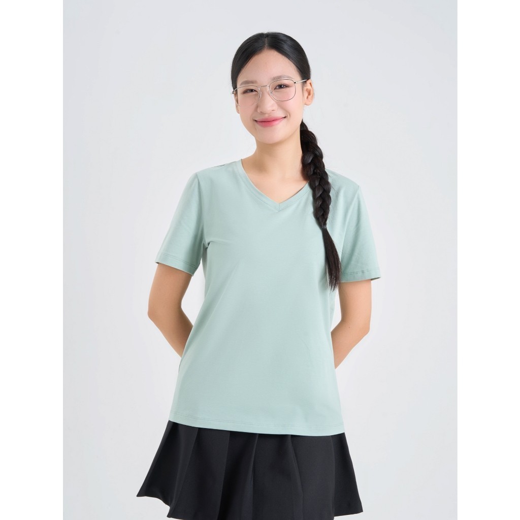 Ảnh Áo phông nữ CANIFA cộc tay cổ tim dáng basic 6TS25A002 4