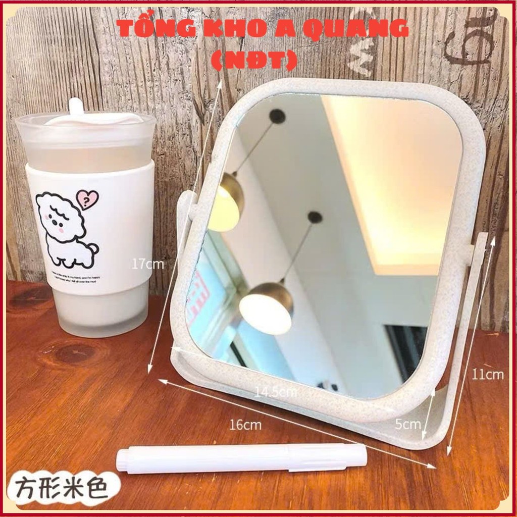 Gương Trang Điểm Để Bàn, Gương Soi Di Động Dòng Thấp 2 Mặt Xoay 360 Độ - GƯƠNG LÚA MẠCH , GƯƠNG TRANG ĐIỂM
