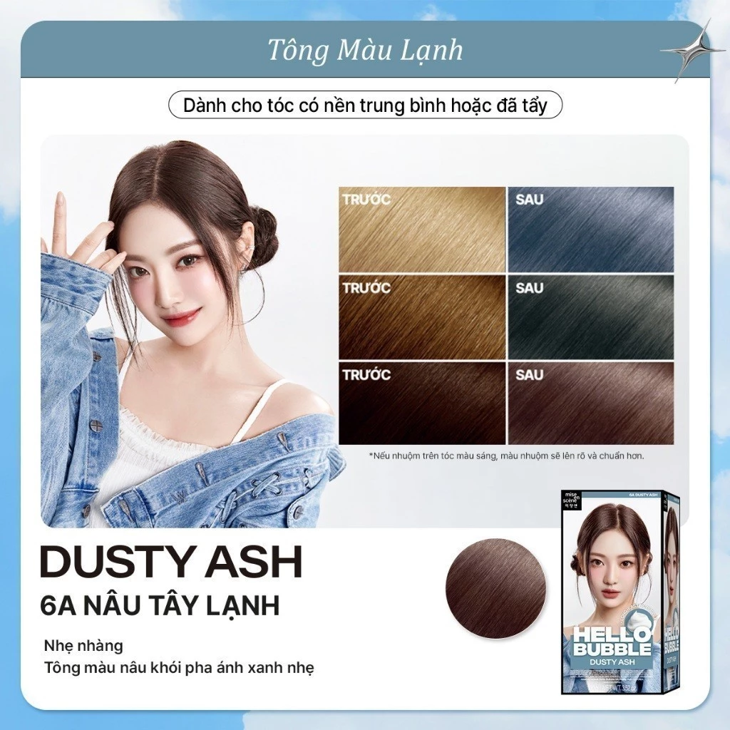 6A Nâu Tây Lạnh - Nhuộm tóc mise en scène Hello Bubble 100g công thức cải tiến, dạng bọt bền và lâu tan, tông màu