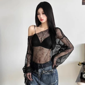 Áo Lưới Xuyên Thấu Nữ NIVRA Trễ Vai Tay Dài Phối Bikini Đi Biển Sexy A51332