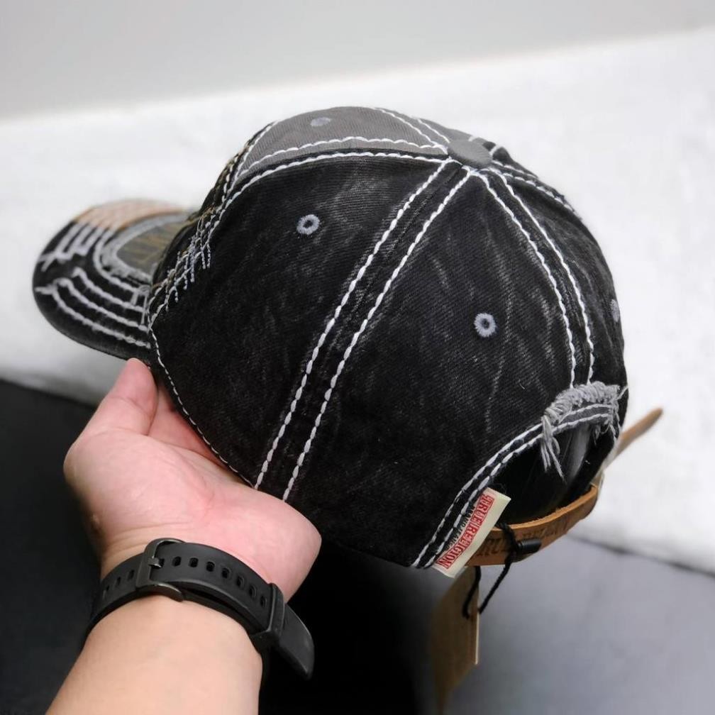 Nón nam, mũ lưỡi trai Ông Địa U rách vải phối jeans form đẹp thời trang đường phố